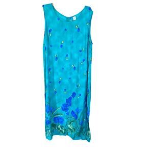 Vintage Turquoise Blue Floral purple Maxi Dress Plus Size 22W Sleeveless